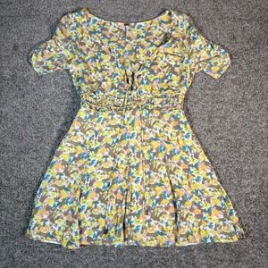 Free People Mini‎ Dress Small Forget Me Not Floral Print Short Sleeve Yellow